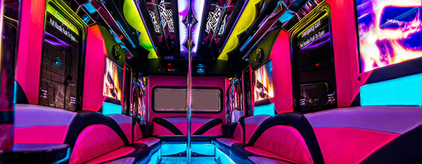 Neon light system inside a party bus